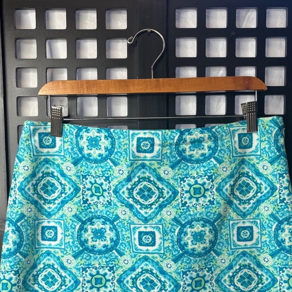 💙 Talbots Turquoise Patterned Skirt Women’s 12P Lined Cotton Stretch Petite 💙 - Picture 4 of 14